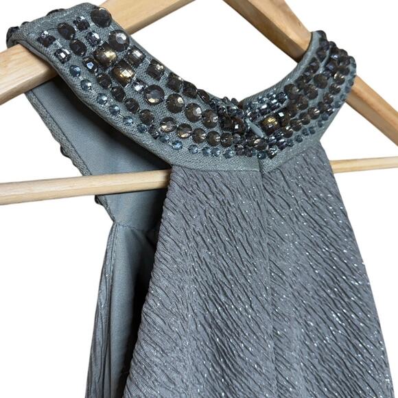 Cachet Beaded High Neck Mermaid Ruched Gray Silver Formal Prom Dress Women 6 - Picture 3 of 7